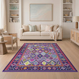 Vibrant Purple Diamond Tribal Area Rug