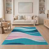 Blue Teal Ocean Waves Area Rug