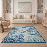 Blue Coral Reef and Fish Coastal Area Rug