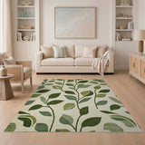 Green Floral Vintage Lush Green Leaves Area Rug