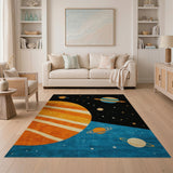 Space Planets Stars Kids Cartoon Area Rug