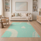 Fluid Teal Swirl Abstract Area Rug