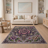 Elegant Purple Rose Mandala Area Rug