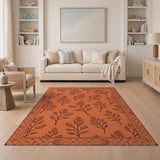 Vintage Orange Leaf Print Area Rug