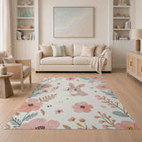 Blush Pink Bunny Floral Nursery Rug