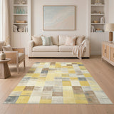 Yellow Distressed Patchwork Area Rug