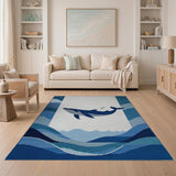 Leaping Blue Whale Ocean Waves Area Rug