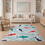 Vibrant Fish Swim Teal Wave Area Rug