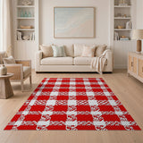 Bold Red White Checkered Star Pattern Area Rug