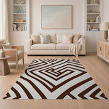 Bold Brown Geometric Maze Area Rug