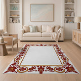 Ornate Red Gold Floral Border Rug