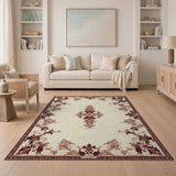 ODIKA Traditional Medallion Washable Area Rug, Cream & Burgundy Low Pile Non-Slip Rug