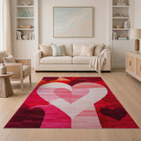 Red Layered Red Hearts Geometric Area Rug