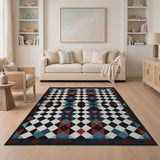 Black Teal Red Geometric Diamond Area Rug