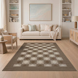 Brown Tan Diamond Grid Woven Rug