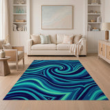 Teal Swirl Geometric Modern Area Rug