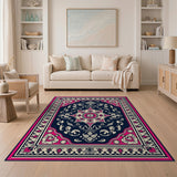 Navy Pink Traditional Persian Medallion Area Rug