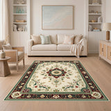 Beige and Neutral Beige Floral Medallion Persian Area Rug