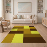 Golden Tan Geometric Block Area Rug