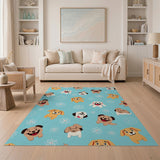 Playful Cartoon Puppies Flowers Area Rug