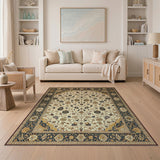 Cream Navy Floral Persian Area Rug