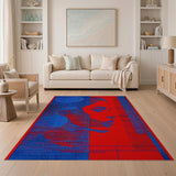 Geometric Abstract Face Area Rug in Blue Red