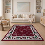 Festive Poinsettia Holly Christmas Area Rug