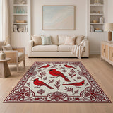 Red Cardinal Birds Area Rug with Ornate Frame