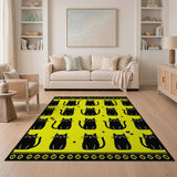 Playful Black Cats Yellow Area Rug