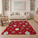 Festive Red Christmas Ornaments Snowflakes Rug