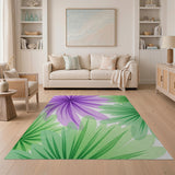 Purple Green Watercolor Leaf Area Rug
