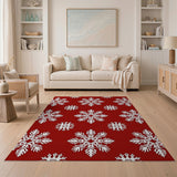 Geometric Modern Festive Red Snowflake Pattern Area Rug
