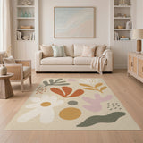 Abstract Beige Neutral Shapes Area Rug