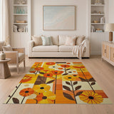 ODIKA Washable Mid-Century Modern Retro Floral Rug, Low Pile Non-Slip Area Rug