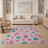 Whimsical Pink Coral Snowflake Area Rug