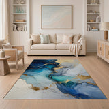 Navy Blue Gold Fluid Abstract Area Rug