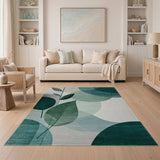 Teal Green Leaf Circles Abstract Area Rug