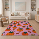 Cheerful Orange Pumpkins Pink Area Rug