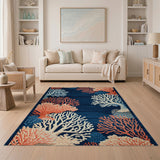 Navy Coral Reef Coastal Area Rug