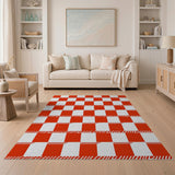 Geometric Modern Bold Red White Checkered Area Rug