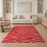 Geometric Modern Red Bold Red Wavy Stripe Area Rug