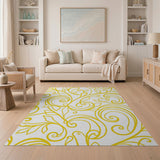 Yellow Floral Scroll Area Rug