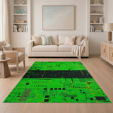 Neon Green Geometric Circuit Area Rug