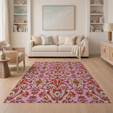 Vibrant Pink Persian Peacock Motif Area Rug
