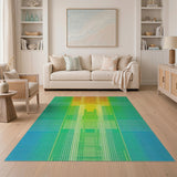 Vibrant Grid Geometric Area Rug in Teal Orange