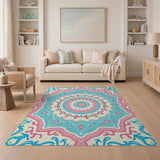 Teal Pink Mandala Floral Area Rug