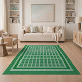 Vibrant Green Grid Geometric Geometric Modern Area Rug