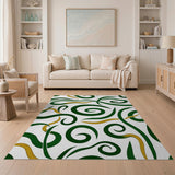 Green and Gold Swirl Abstract Area Rug