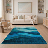 Layered Teal Blue Ocean Waves Area Rug