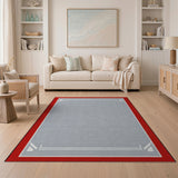 Textured Grey Area Rug with Red Border